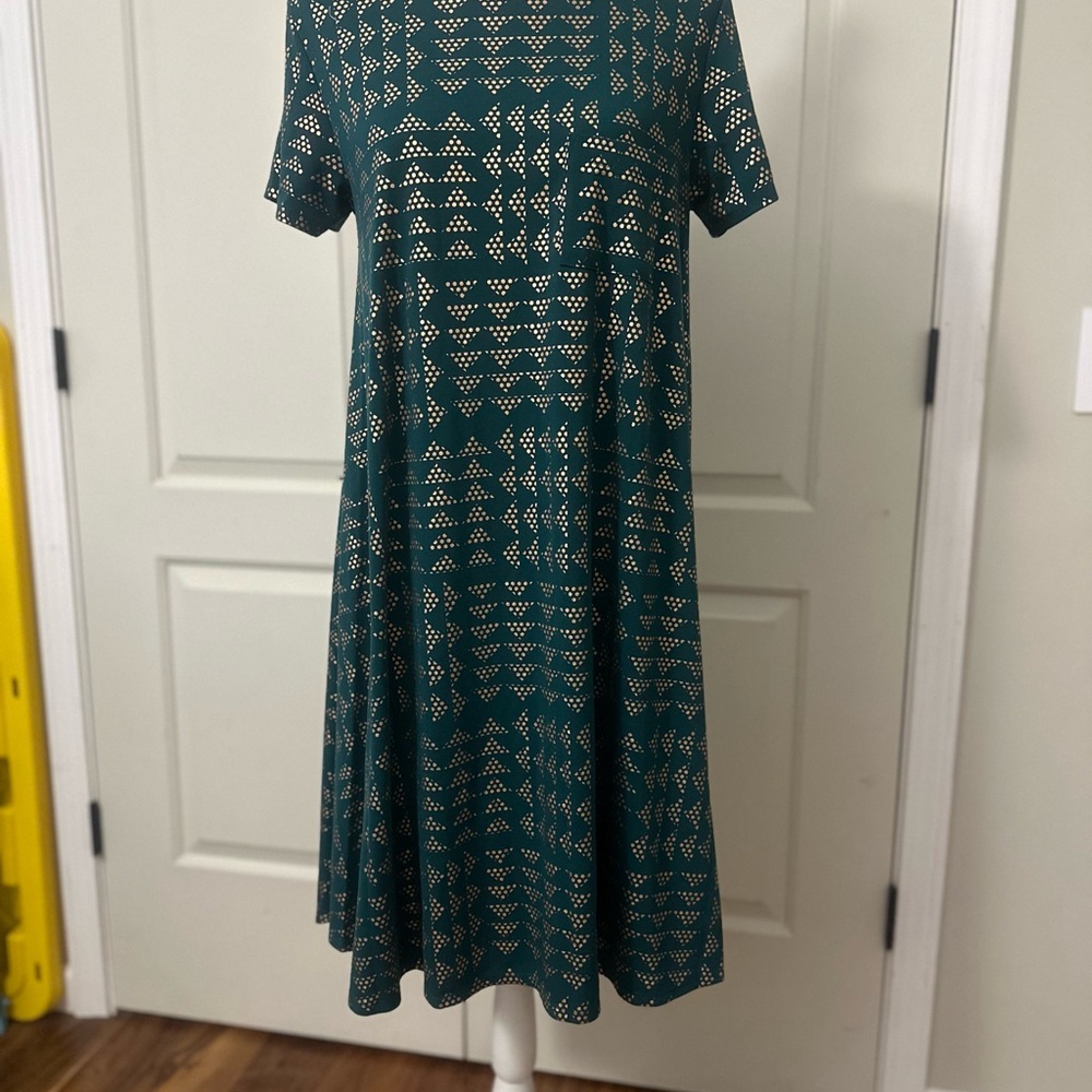 LuLaRoe Teal and Gold Patterned Midi Dress